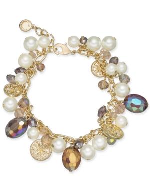 Charter Club Gold-tone Coin, Bead & Imitation Pearl Link Bracelet, Created For Macy's