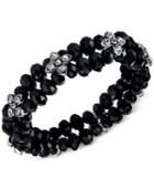 2028 Silver-tone Black And Crystal Beaded Stretch Bracelet