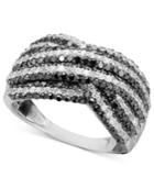 Black And White Diamond Stripe Ring In Sterling Silver (1-1/2 Ct. T.w.)