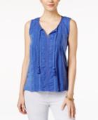 Lucky Brand Embroidered Split-neck Top