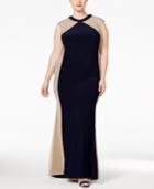 Xscape Plus Size Beaded Illusion Colorblocked Gown