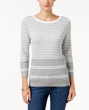 Karen Scott Embellished Striped Sweater, Only At Macy's