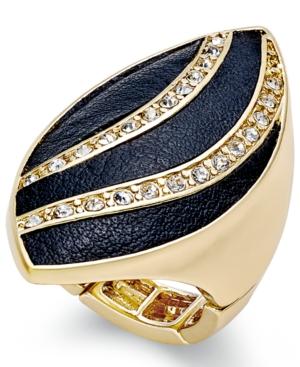 Thalia Sodi Gold-tone Pave Jet Faux-leather Stretch Ring, Only At Macy's