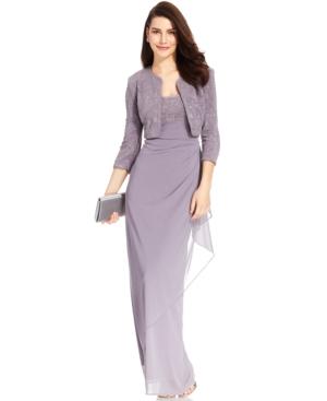 Alex Evenings Glitter Jacquard Cascade Ruffle Gown And Jacket