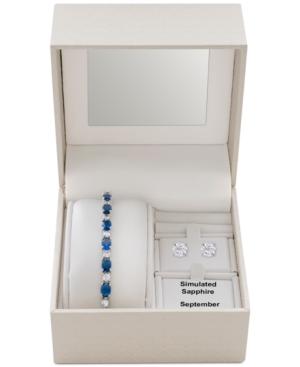 Simulated Sapphire Slider Bracelet & Cubic Zirconia Stud Earrings