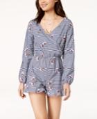 The Edit By Seventeen Juniors' Embroidered Gingham Romper, Created For Macy's