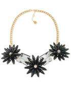 Trina Turk Gold-tone Black Flower And Crystal Nugget Statement Necklace