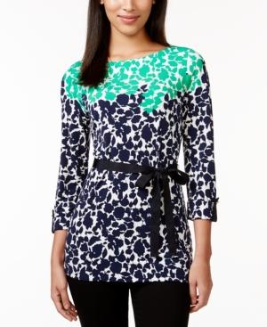 Charter Club Petite Belted Floral-print Top, Only At Macy's
