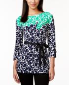 Charter Club Petite Belted Floral-print Top, Only At Macy's