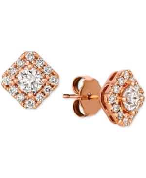 Diamond Halo Square Stud Earrings (3/4 Ct. T.w.) In 14k Rose Gold