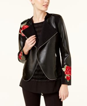 Inc International Concepts Embroidered Faux-leather Moto Cardigan, Created For Macy's