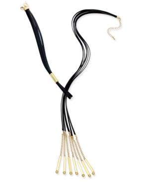 Thalia Sodi Gold-tone Jet Faux-leather Fringe Lariat Necklace, Only At Macy's