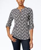 Charter Club Petite Printed Henley Top, Only At Macy's