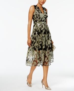 Vince Camuto Floral-sequined Fit & Flare Midi Dress