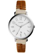 Fossil Women's Jacqueline Beige And Brown Whipstitched Leather Strap Watch 36mm Es4209
