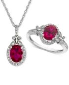 Lab Created Ruby (2-1/2 Ct. T.w.) & White Sapphire (3/4 Ct. T.w.) Pendant Necklace & Ring In Sterling Silver