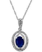 Sapphire (1 Ct. T.w.) And Diamond (1/10 Ct. T.w.) Oval Pendant Necklace In 10k White Gold