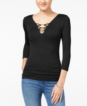 Almost Famous Juniors' Lattice-front Ruched Top