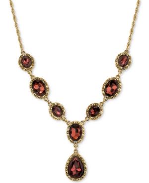 2028 Gold-tone Burgundy Crystal Lariat Necklace, A Macy's Exclusive Style