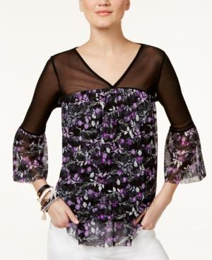 Inc International Concepts Petite Floral-print Illusion Top, Created For Macy's