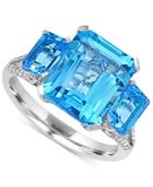 Effy Blue Topaz (6-1/3 Ct. T.w.) And Diamond (1/8 Ct. T.w.) Ring In 14k White Gold