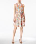 Nine West Belted Paisley-print Fit & Flare Dress