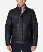 Perry Ellis Men's Black Quilted Faux Leather Jacket