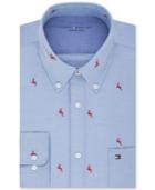 Tommy Hilfiger Men's Slim-fit Comfort Wash Untucked Light Blue Solid Embroidered Dress Shirt