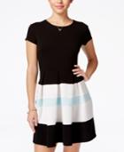 B Darlin Juniors' Cap-sleeve Pleated Fit & Flare Dress