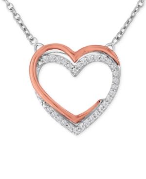 Diamond (1/10 Ct. T.w.) Double Heart Pendant Necklace In Sterling Silver With 14k Rose Gold Accents
