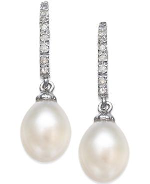 Cultured Freshwater Pearl (6-1/2-7mm) And Diamond (1/10 Ct. T.w.) Drop Earrings In Sterling Silver