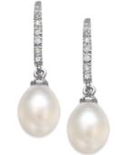 Cultured Freshwater Pearl (6-1/2-7mm) And Diamond (1/10 Ct. T.w.) Drop Earrings In Sterling Silver