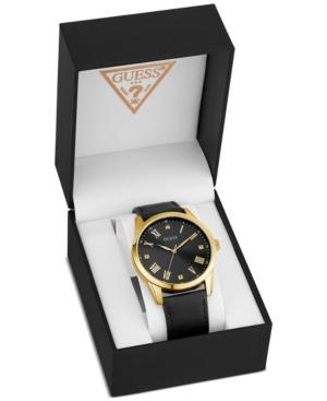 Guess Men's Diamond-accent Black Leather Strap Watch 42mm, A Macy's Exclusive Style