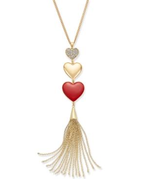 Thalia Sodi Gold-tone Pave Triple-heart & Chain Tassel Lariat Necklace, Created For Macy's
