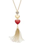 Thalia Sodi Gold-tone Pave Triple-heart & Chain Tassel Lariat Necklace, Created For Macy's