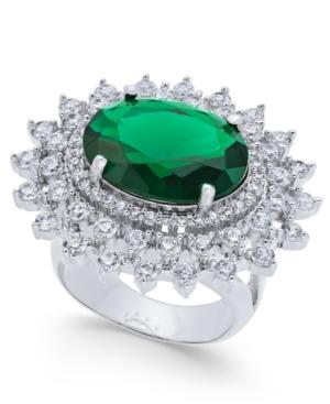 Joan Boyce Silver-tone Oval Center Crystal Statement Ring