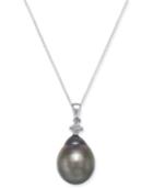 Cultured Baroque Tahitian Black Pearl (12mm) And Diamond (1/10 Ct. T.w.) Pendant Necklace In 14k White Gold