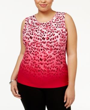 Calvin Klein Plus Size Ombre Pleat-neck Top