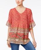 Style & Co Petite Mixed-print Pintucked Top, Only At Macy's