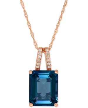 Blue Topaz (4 Ct. T.w.) And Diamond Accent Pendant Necklace In 14k Rose Gold
