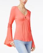 Ultra Flirt Juniors' Crochet-trim Bell-sleeve Tunic Top