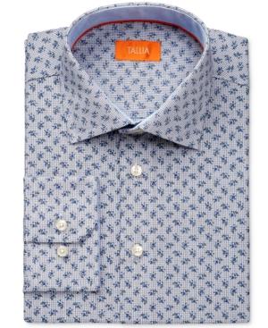 Tallia Men's Fitted White Micro-check Floral-print Dress Shirt
