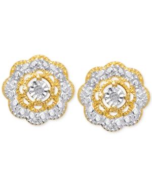 Victoria Townsend Diamond Accent Flower Stud Earrings In 18k Gold Over Sterling Silver