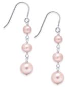Pink Cultured Freshwater Pearl (5-8mm) Graduated Drop Earrings In Sterling Silver