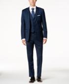 Calvin Klein Men's Slim-fit Dark Blue Pindot Vested Suit