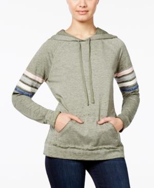 Hippie Rose Juniors' Striped-sleeve Pullover Hoodie