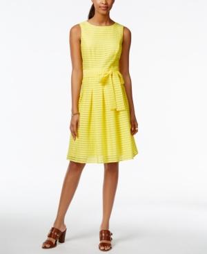 Tommy Hilfiger Illusion-striped Pleated Dress, Only At Macys.com
