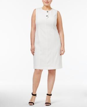 Kasper Plus Size Textured Button-detail Dress