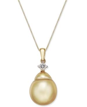 Cultured Baroque Golden South Sea Pearl (12mm) And Diamond (1/10 Ct. T.w.) Pendant Necklace In 14k Gold