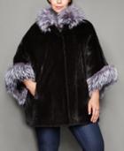 The Fur Vault Plus Size Fox-trim Ribbed Mink Fur Cape